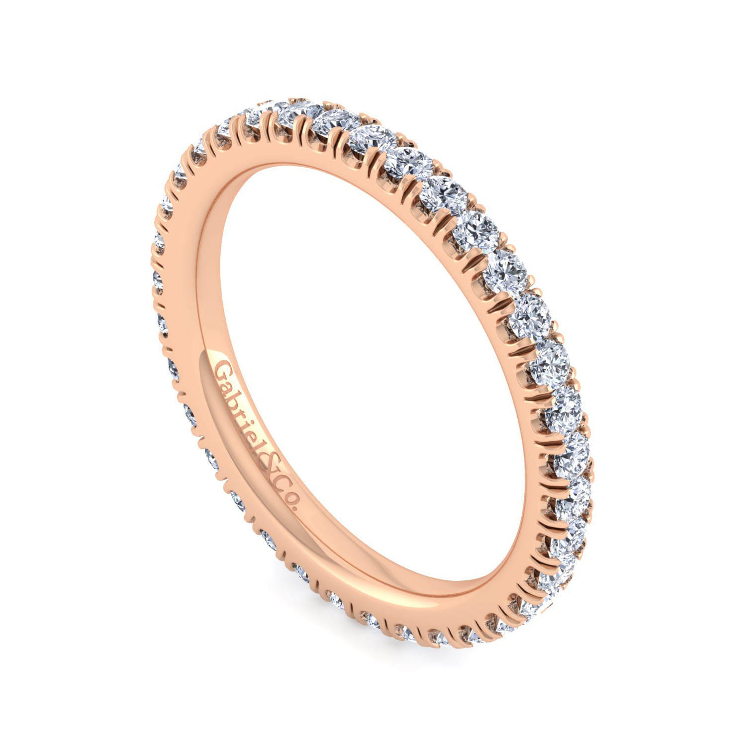 Eternity Band Wedding Ring in 14k Rose Gold with Round Natural Diamond at Gabriel & Co. - Shot 3