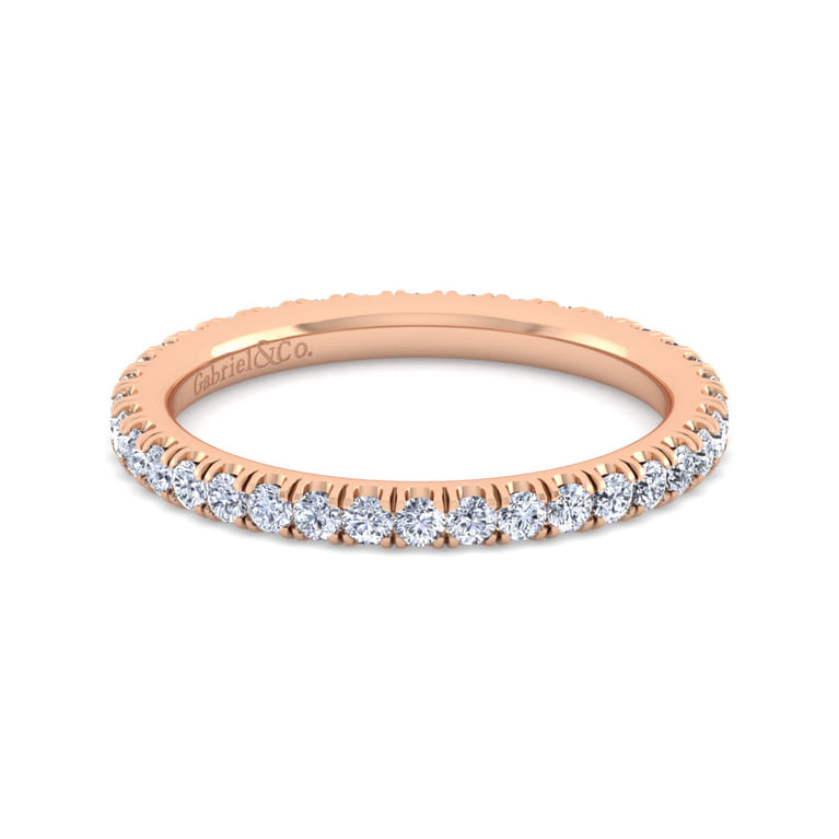 Eternity Band Wedding Ring in 14k Rose Gold with Round Natural Diamond at Gabriel & Co. - Shot 1