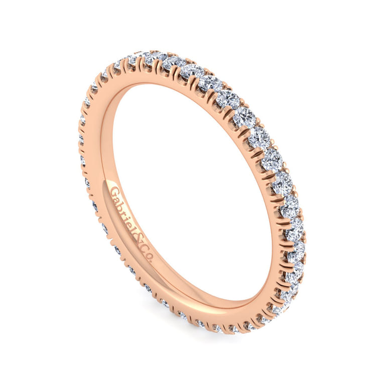 Eternity Band Wedding Ring in 14k Rose Gold with Round Natural Diamond at Gabriel & Co. - Shot 3