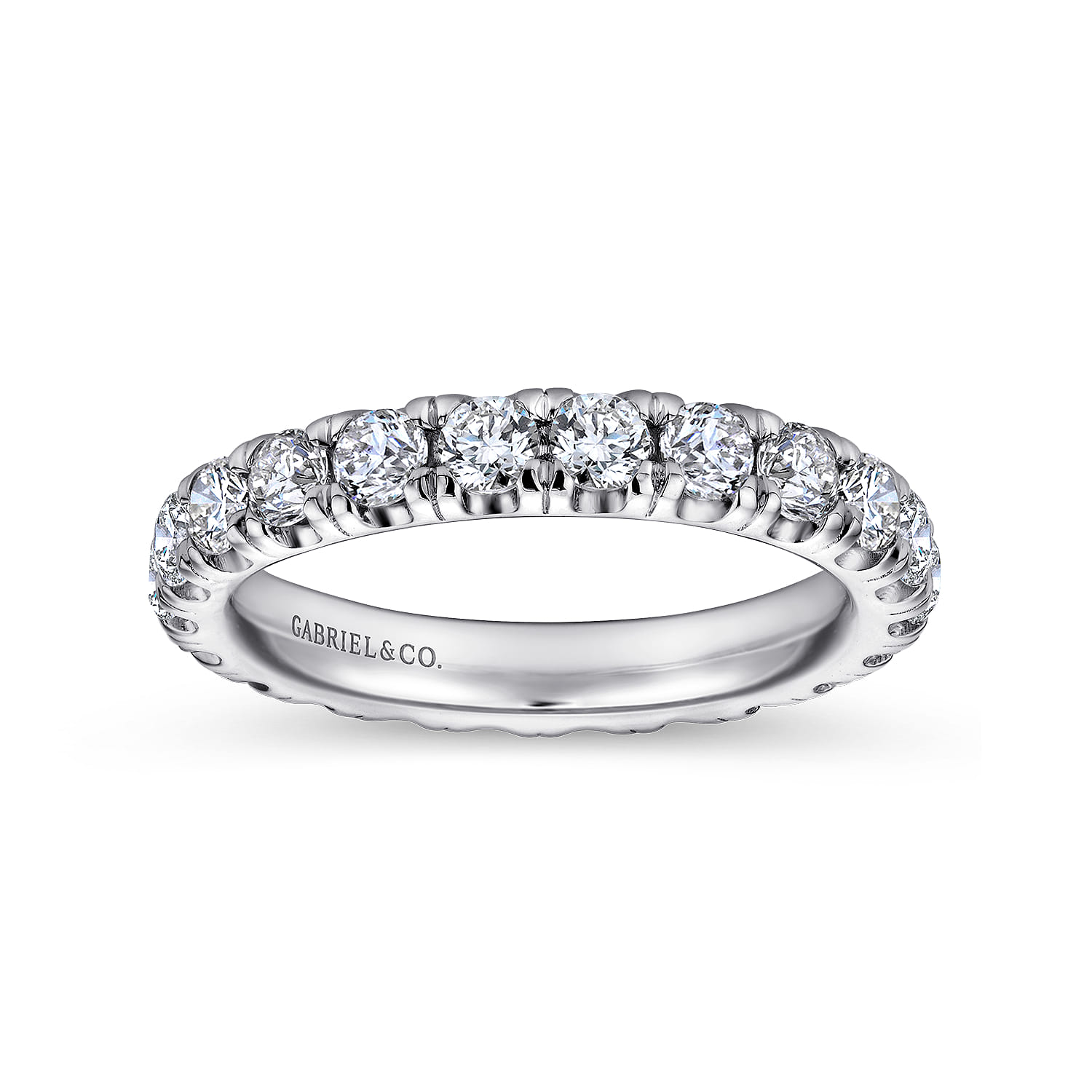 Eternity Band Wedding Ring in 14k White Gold with Round Natural Diamond at Gabriel & Co. - Shot 4