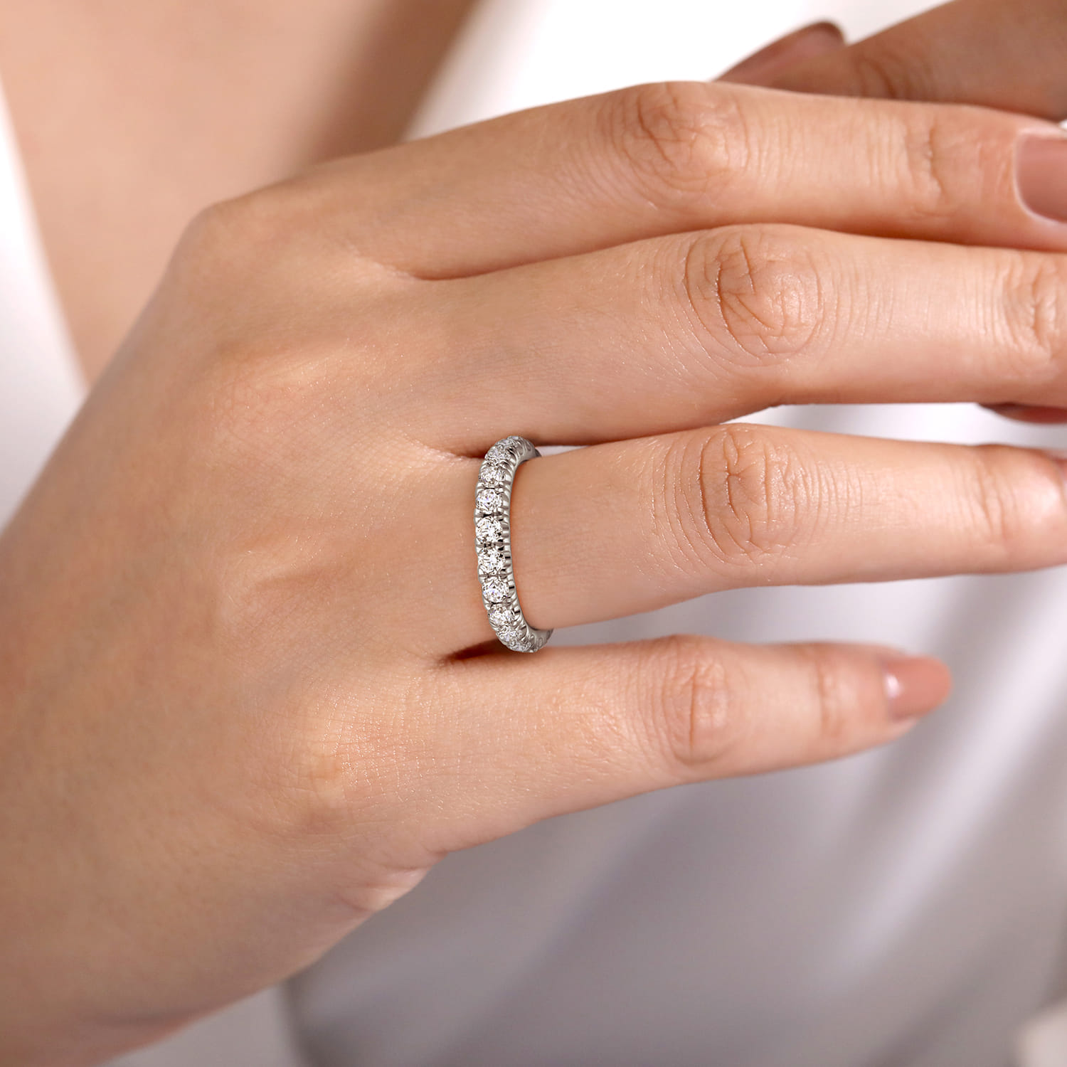 Eternity Band Wedding Ring in 14k White Gold with Round Natural Diamond at Gabriel & Co. - Shot 5