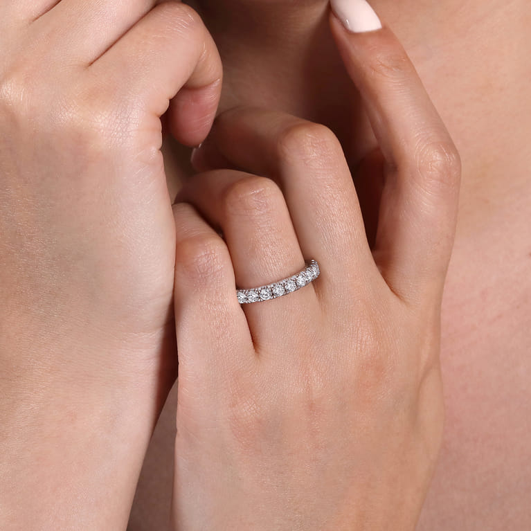 Eternity Band Wedding Ring in 14k White Gold with Round Natural Diamond at Gabriel & Co. - Shot 5
