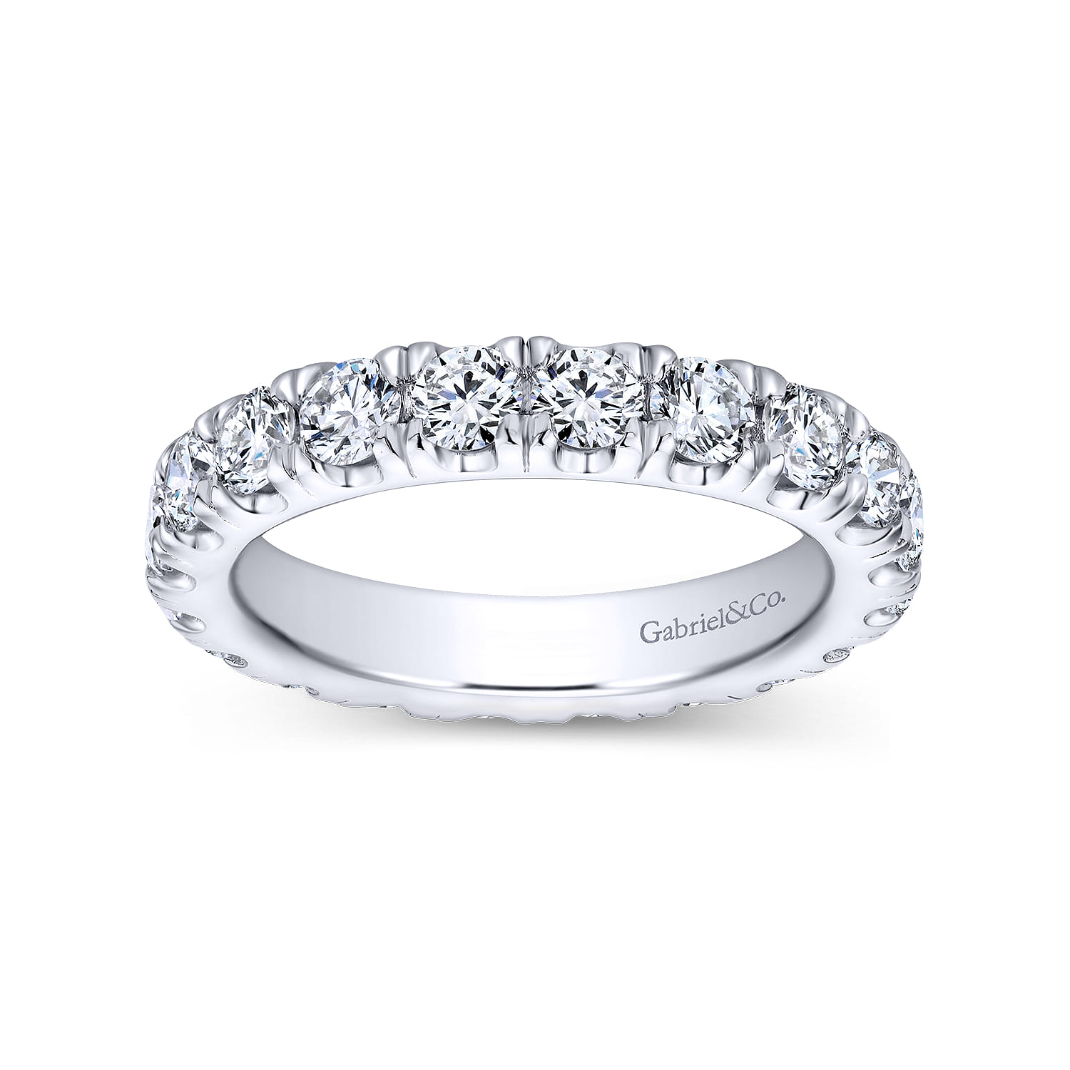 Eternity Band Wedding Ring in 14k White Gold with Round Natural Diamond at Gabriel & Co. - Shot 4