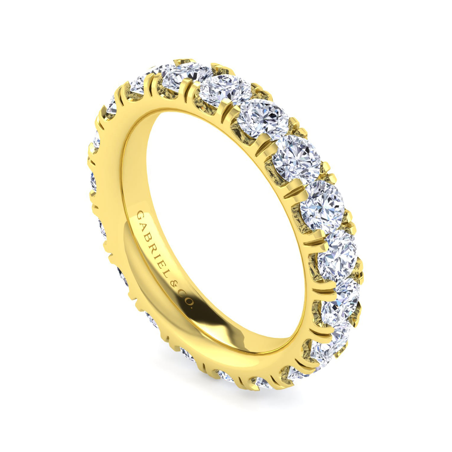 Eternity Band Wedding Ring in 14k Yellow Gold with Round Natural Diamond at Gabriel & Co. - Shot 3