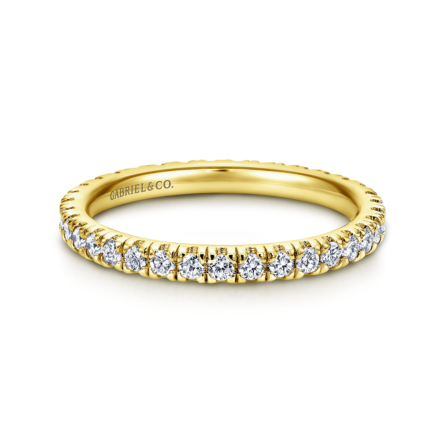 Eternity Band Wedding Ring in 14k Yellow Gold with Round Natural Diamond at Gabriel & Co. - Shot 1