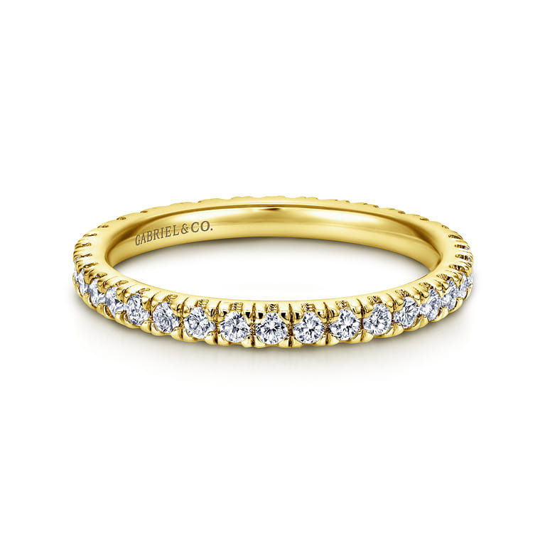 Eternity Band Wedding Ring in 14k Yellow Gold with Round Natural Diamond at Gabriel & Co. - Shot 1