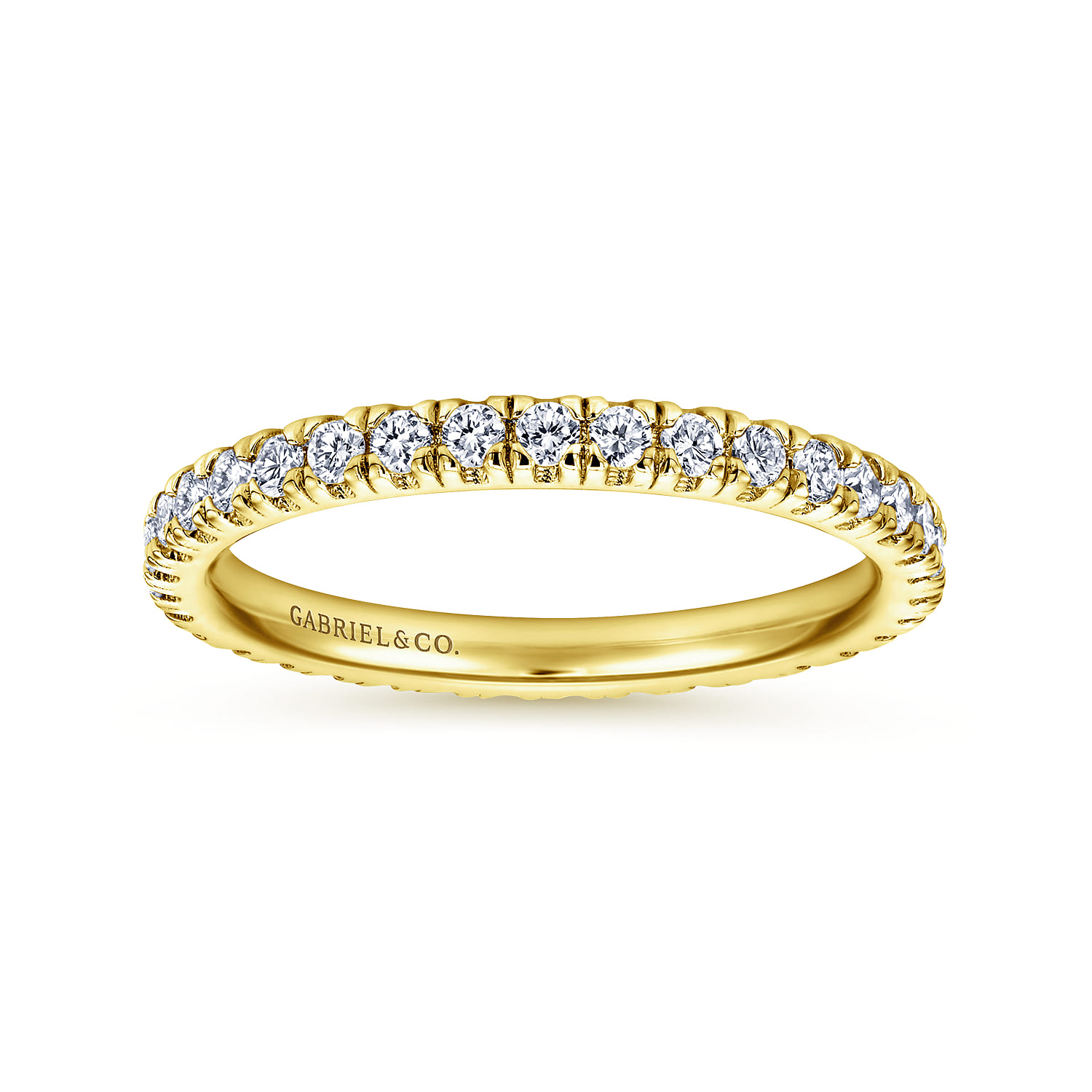 Eternity Band Wedding Ring in 14k Yellow Gold with Round Natural Diamond at Gabriel & Co. - Shot 4