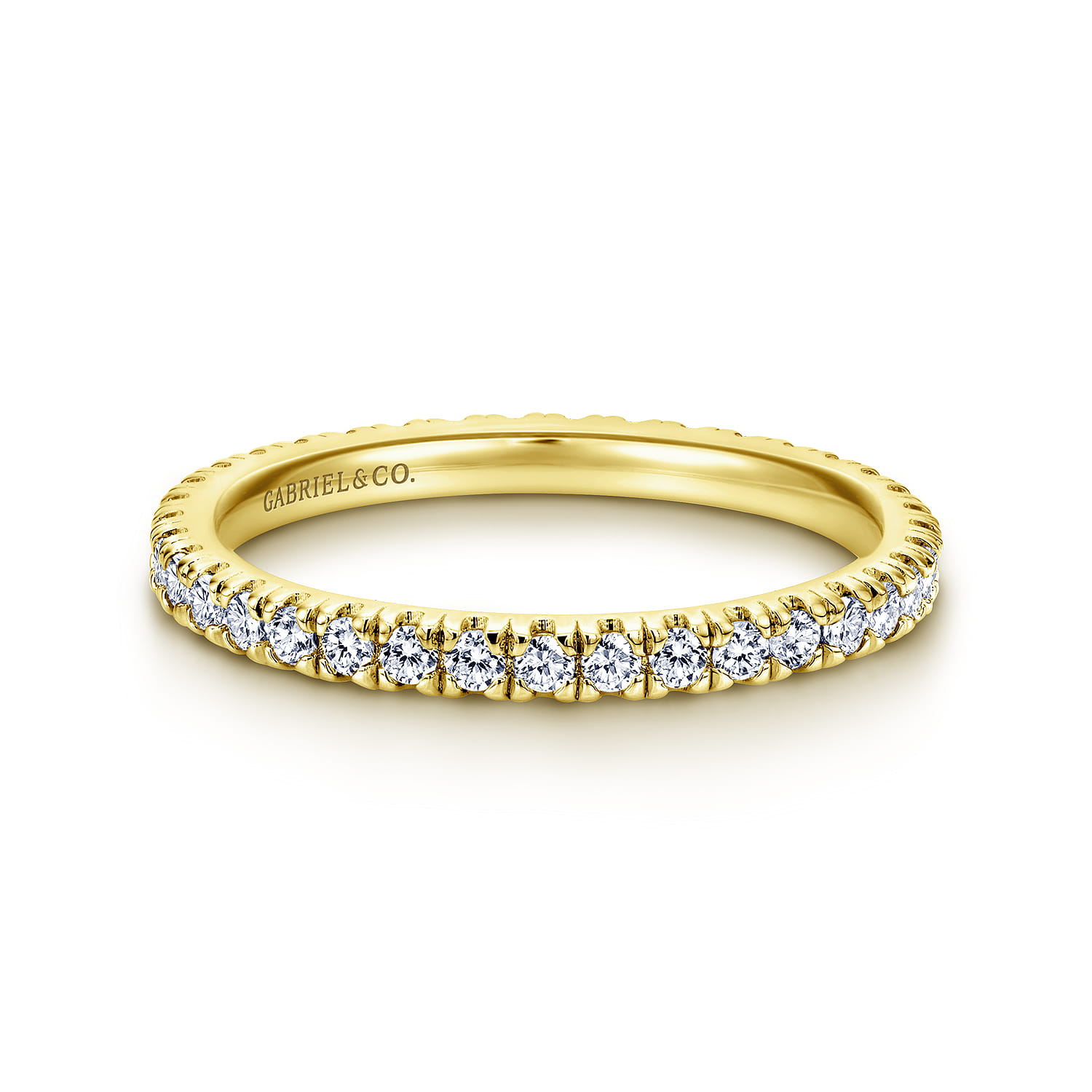 Eternity Band Wedding Ring in 14k Yellow Gold with Round Natural Diamond at Gabriel & Co. - Shot 1