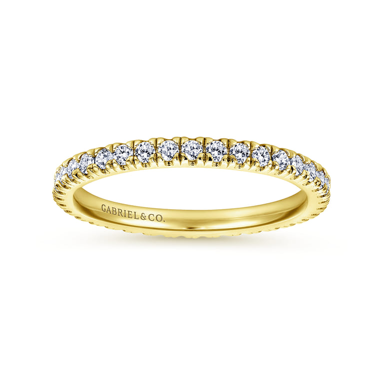 Eternity Band Wedding Ring in 14k Yellow Gold with Round Natural Diamond at Gabriel & Co. - Shot 4