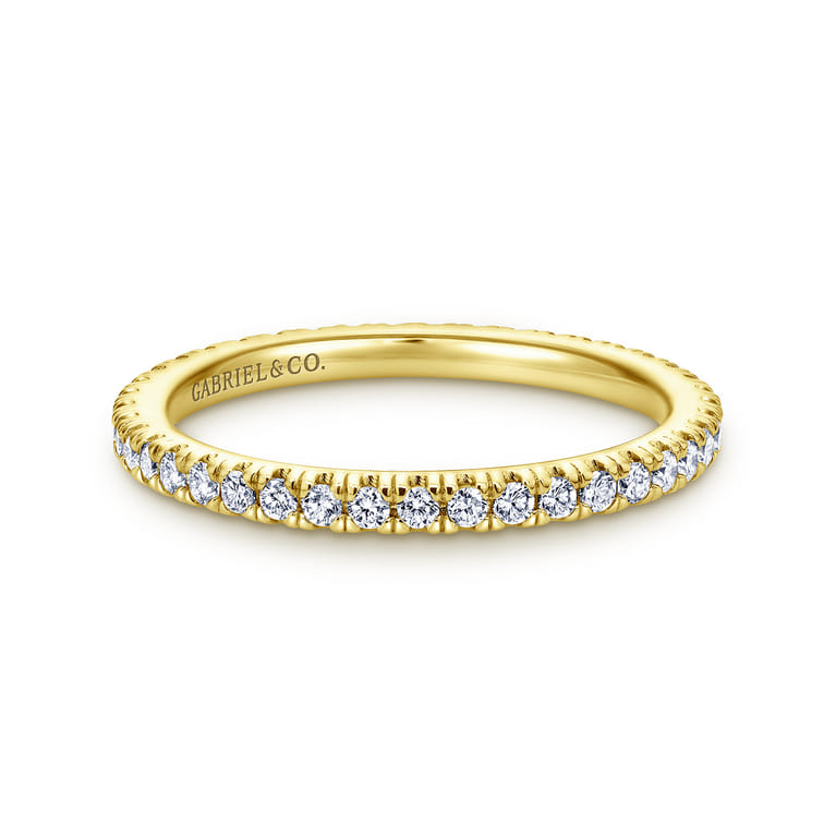 Eternity Band Wedding Ring in 14k Yellow Gold with Round Natural Diamond at Gabriel & Co. - Shot 1