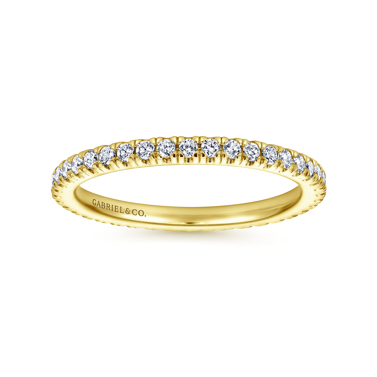 Eternity Band Wedding Ring in 14k Yellow Gold with Round Natural Diamond at Gabriel & Co. - Shot 4