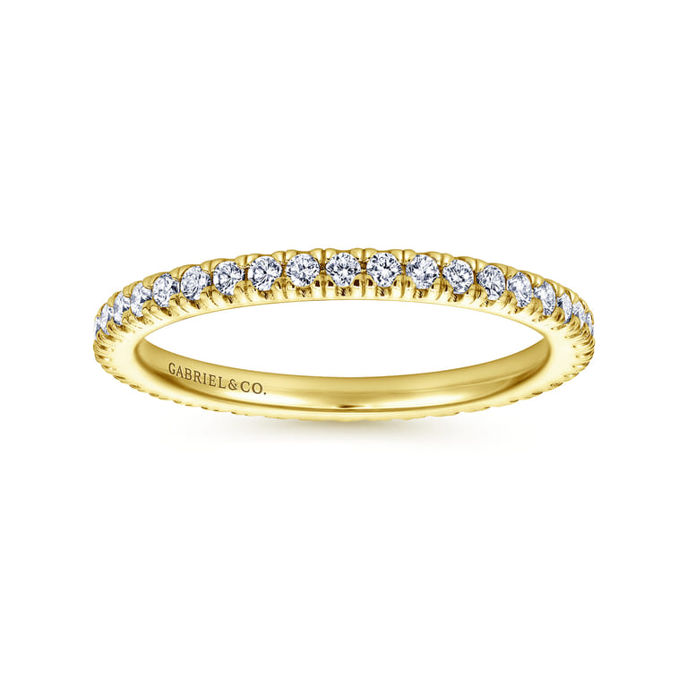 Eternity Band Wedding Ring in 14k Yellow Gold with Round Natural Diamond at Gabriel & Co. - Shot 4
