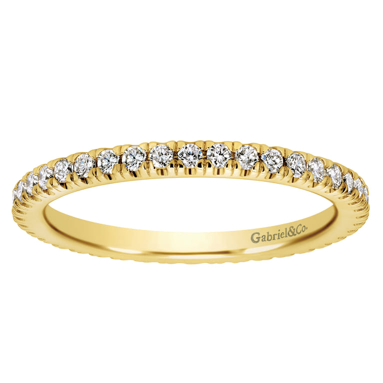 Eternity Band Wedding Ring in 14k Yellow Gold with Round Natural Diamond at Gabriel & Co. - Shot 5