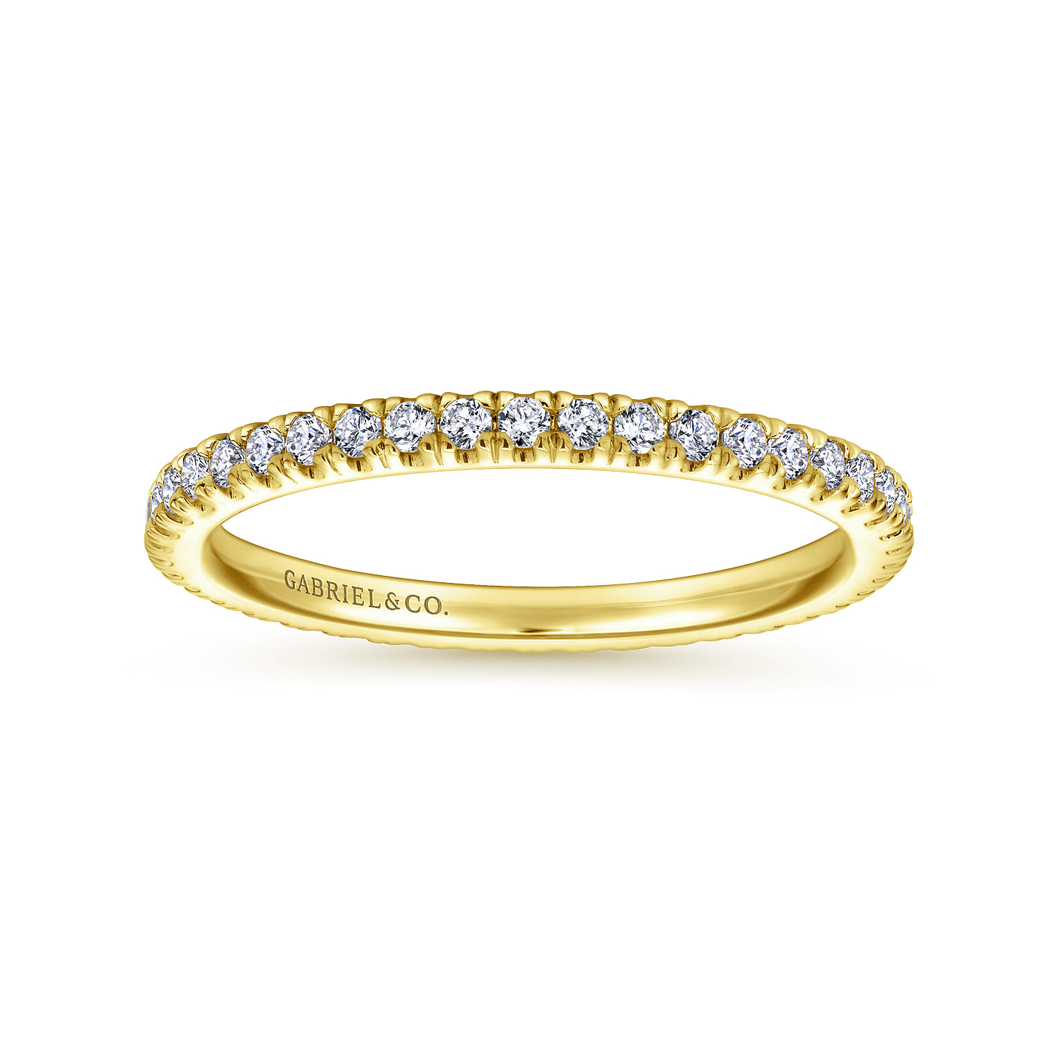 Eternity Band Wedding Ring in 14k Yellow Gold with Round Natural Diamond at Gabriel & Co. - Shot 4