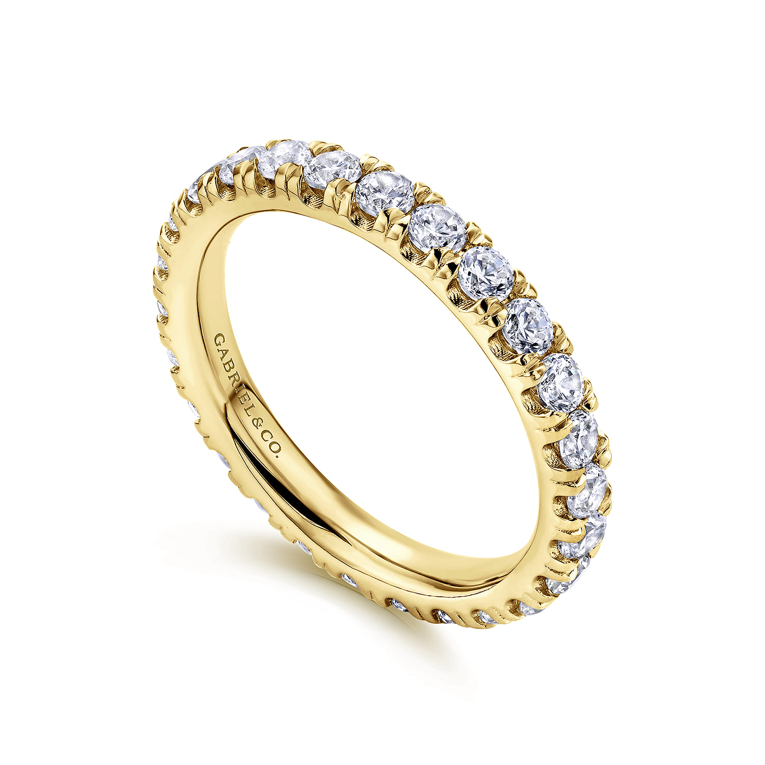 Eternity Band Wedding Ring in 14k Yellow Gold with Round Natural Diamond at Gabriel & Co. - Shot 3