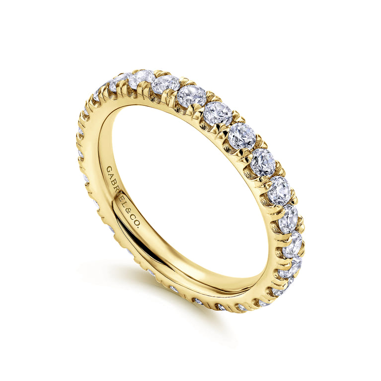 Eternity Band Wedding Ring in 14k Yellow Gold with Round Natural Diamond at Gabriel & Co. - Shot 3