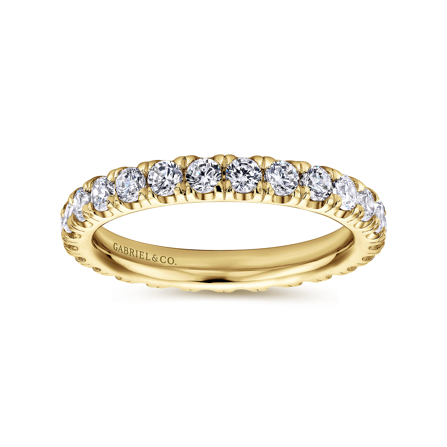 Eternity Band Wedding Ring in 14k Yellow Gold with Round Natural Diamond at Gabriel & Co. - Shot 4