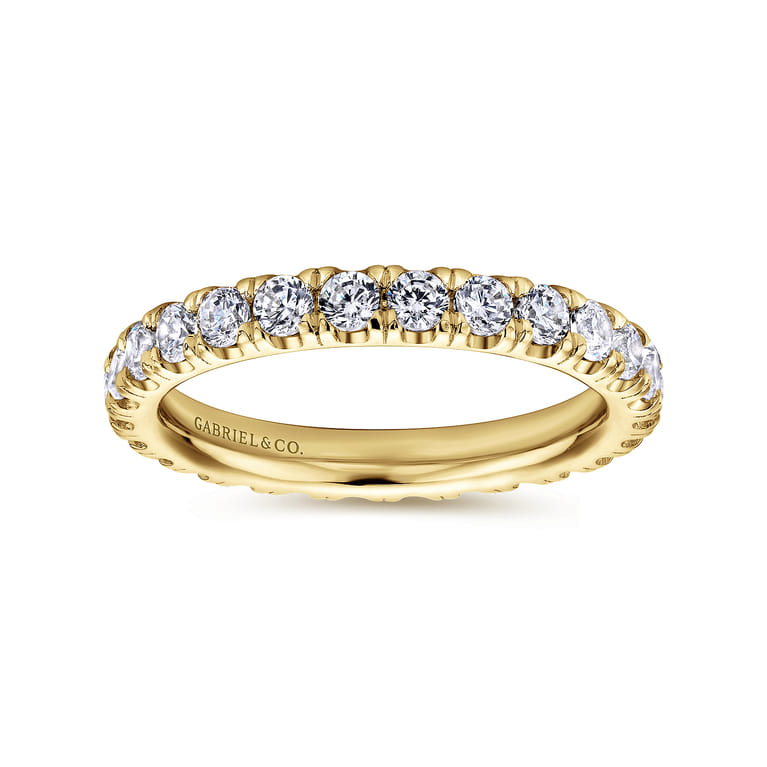 Eternity Band Wedding Ring in 14k Yellow Gold with Round Natural Diamond at Gabriel & Co. - Shot 4