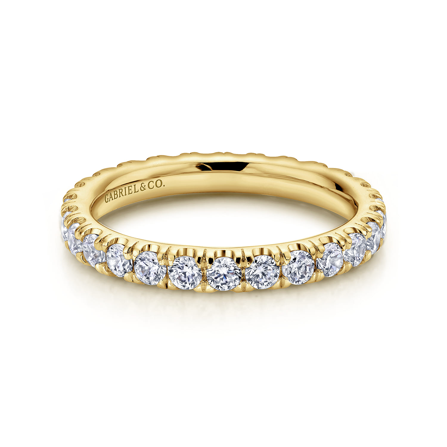 Eternity Band Wedding Ring in 14k Yellow Gold with Round Natural Diamond at Gabriel & Co. - Shot 1