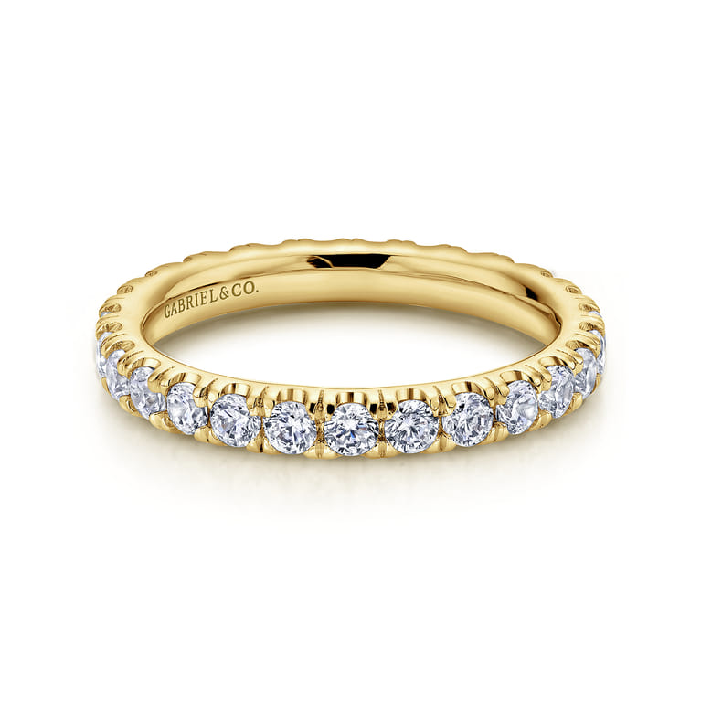 Eternity Band Wedding Ring in 14k Yellow Gold with Round Natural Diamond at Gabriel & Co. - Shot 1