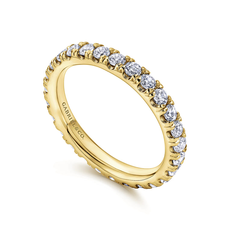 Eternity Band Wedding Ring in 14k Yellow Gold with Round Natural Diamond at Gabriel & Co. - Shot 3