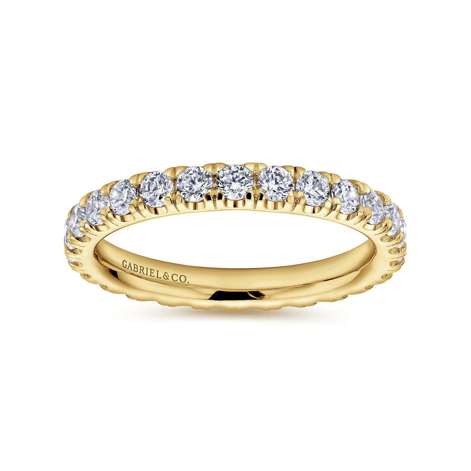 Eternity Band Wedding Ring in 14k Yellow Gold with Round Natural Diamond at Gabriel & Co. - Shot 4