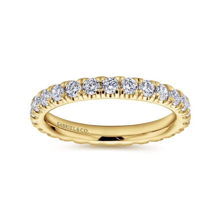 Eternity Band Wedding Ring in 14k Yellow Gold with Round Natural Diamond at Gabriel & Co. - Shot 4