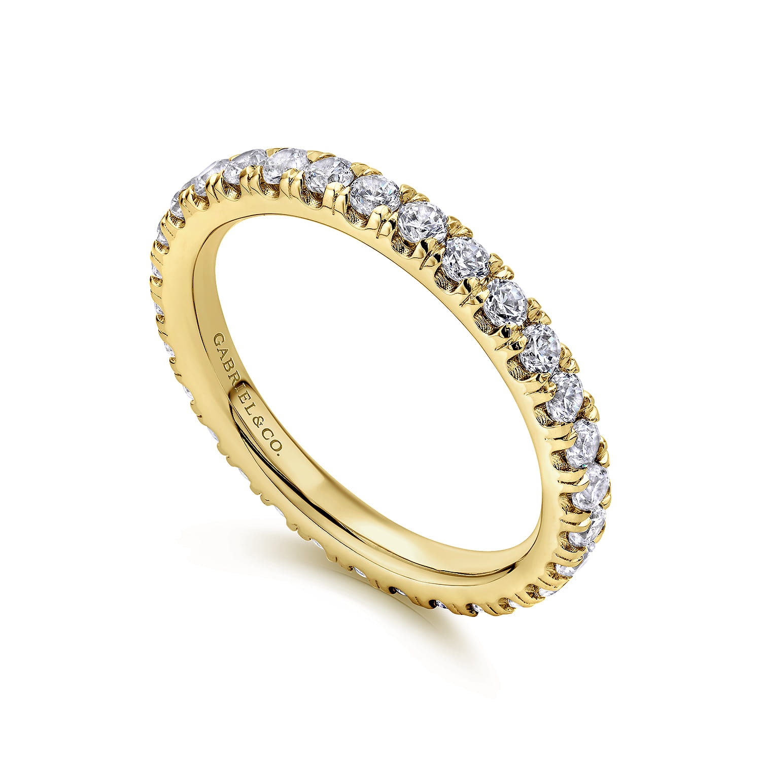 Eternity Band Wedding Ring in 14k Yellow Gold with Round Natural Diamond at Gabriel & Co. - Shot 3
