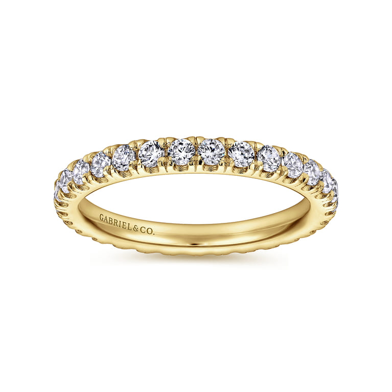 Eternity Band Wedding Ring in 14k Yellow Gold with Round Natural Diamond at Gabriel & Co. - Shot 4