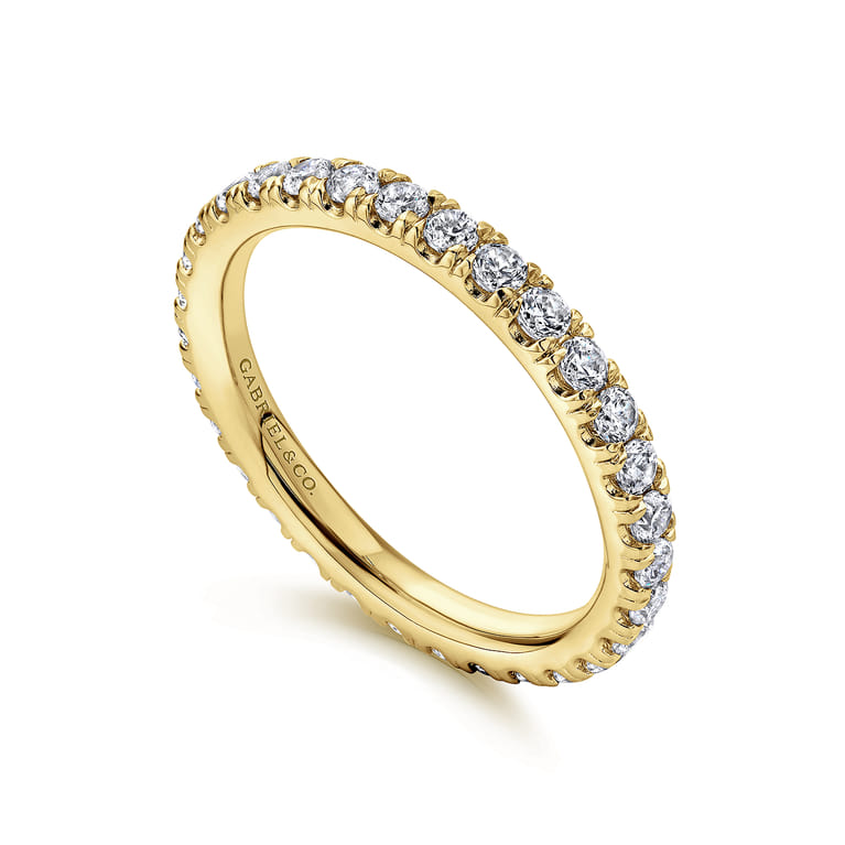 Eternity Band Wedding Ring in 14k Yellow Gold with Round Natural Diamond at Gabriel & Co. - Shot 3