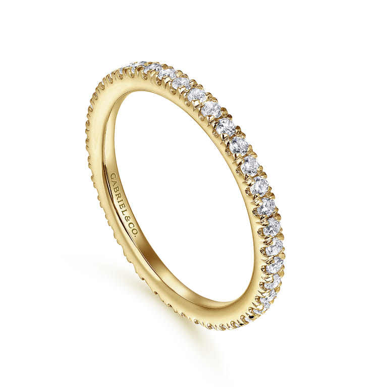 Eternity Band Wedding Ring in 14k Yellow Gold with Round Natural Diamond at Gabriel & Co. - Shot 3