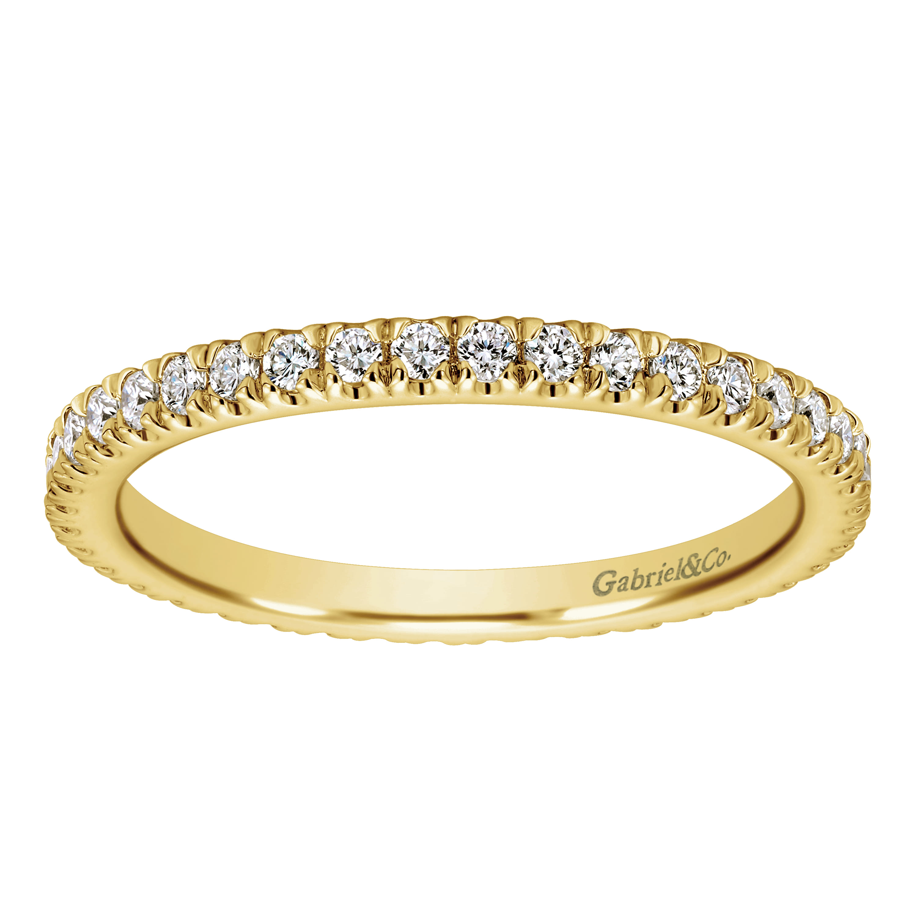 Eternity Band Wedding Ring in 14k Yellow Gold with Round Natural Diamond at Gabriel & Co. - Shot 5