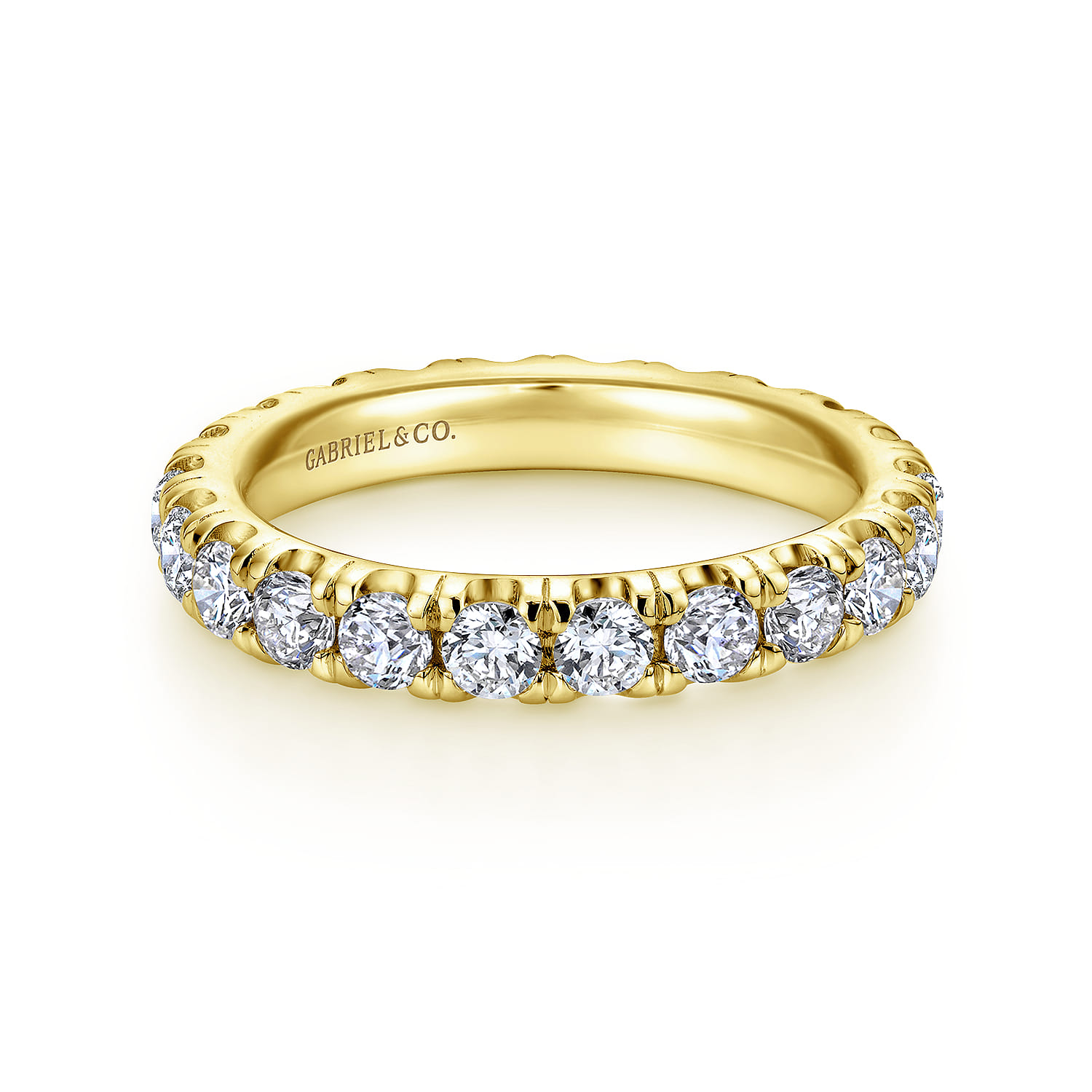 Eternity Band Wedding Ring in 14k Yellow Gold with Round Natural Diamond at Gabriel & Co. - Shot 1