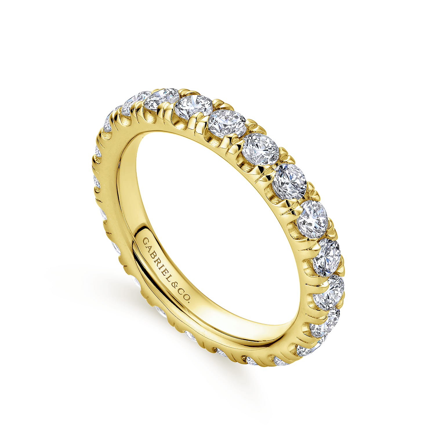 Eternity Band Wedding Ring in 14k Yellow Gold with Round Natural Diamond at Gabriel & Co. - Shot 3