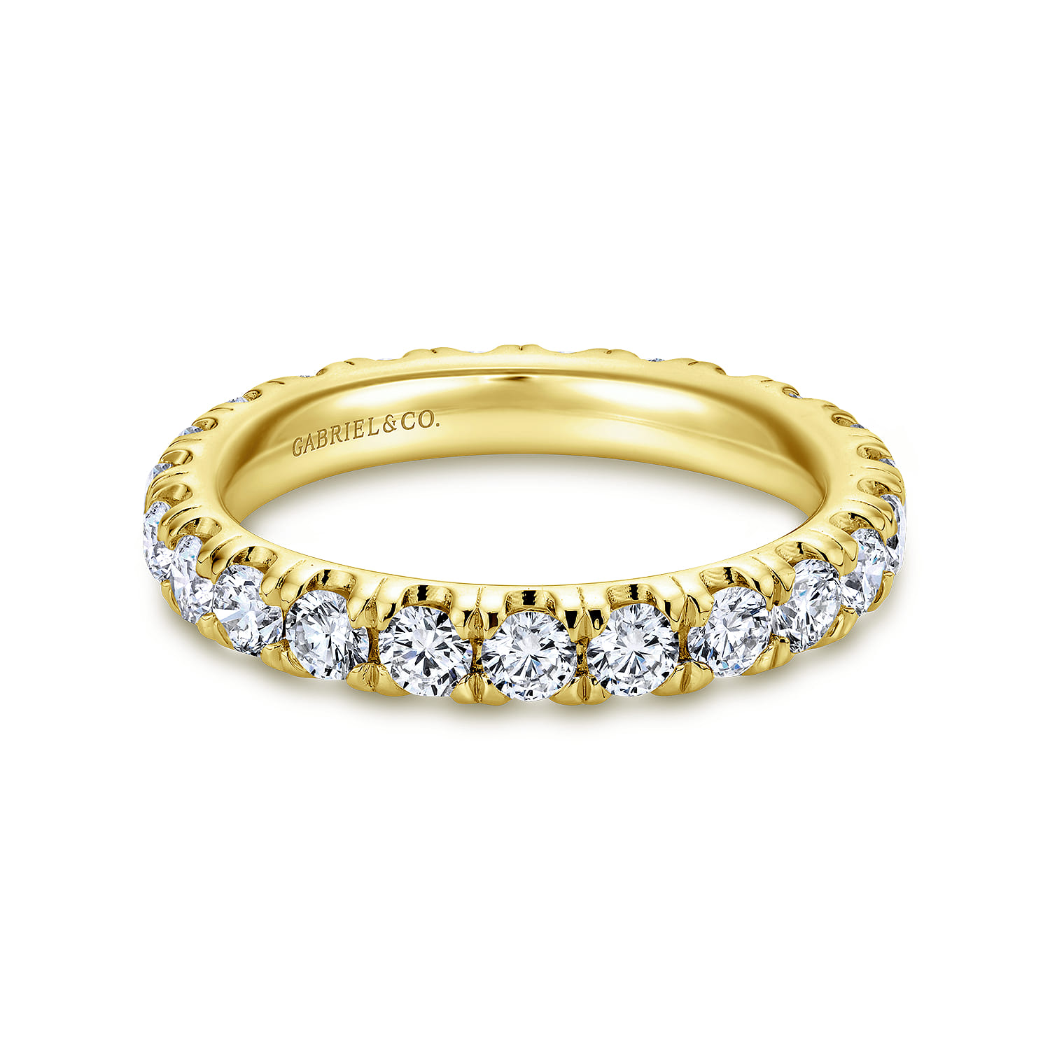 Eternity Band Wedding Ring in 14k Yellow Gold with Round Natural Diamond at Gabriel & Co. - Shot 1