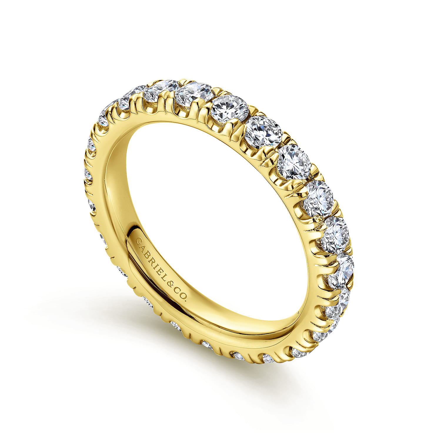 Eternity Band Wedding Ring in 14k Yellow Gold with Round Natural Diamond at Gabriel & Co. - Shot 3