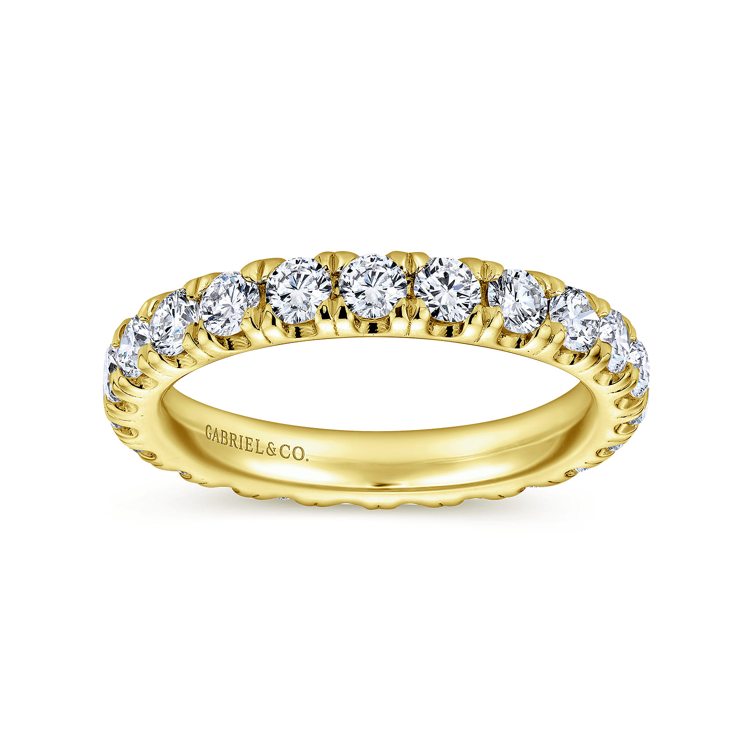 Eternity Band Wedding Ring in 14k Yellow Gold with Round Natural Diamond at Gabriel & Co. - Shot 4