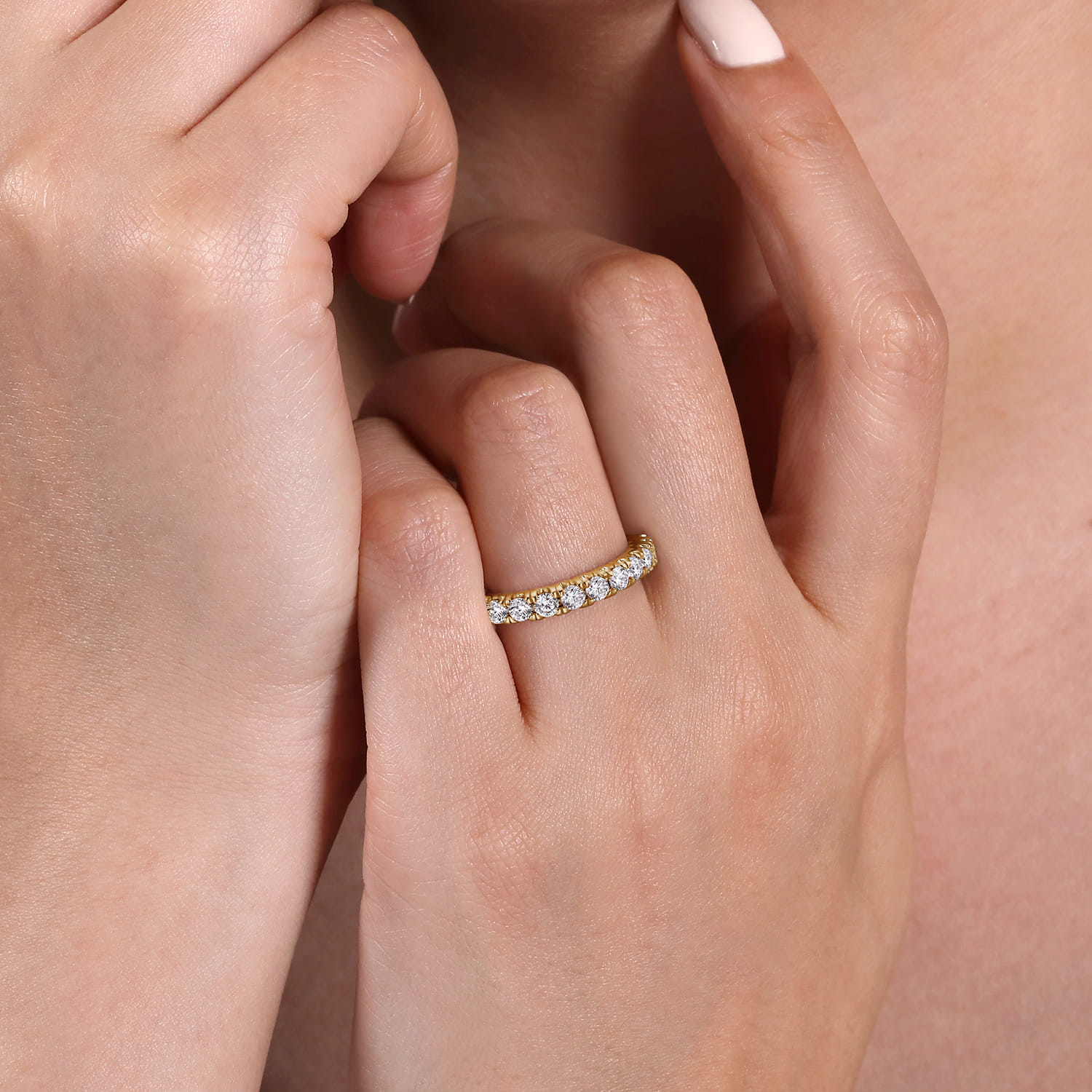 Eternity Band Wedding Ring in 14k Yellow Gold with Round Natural Diamond at Gabriel & Co. - Shot 5