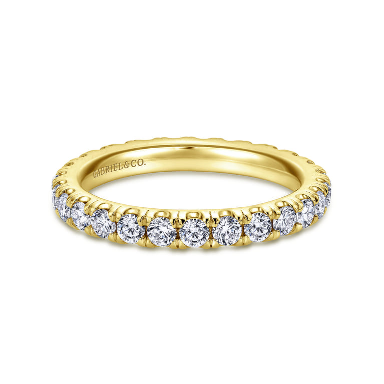 Eternity Band Wedding Ring in 14k Yellow Gold with Round Natural Diamond at Gabriel & Co. - Shot 1