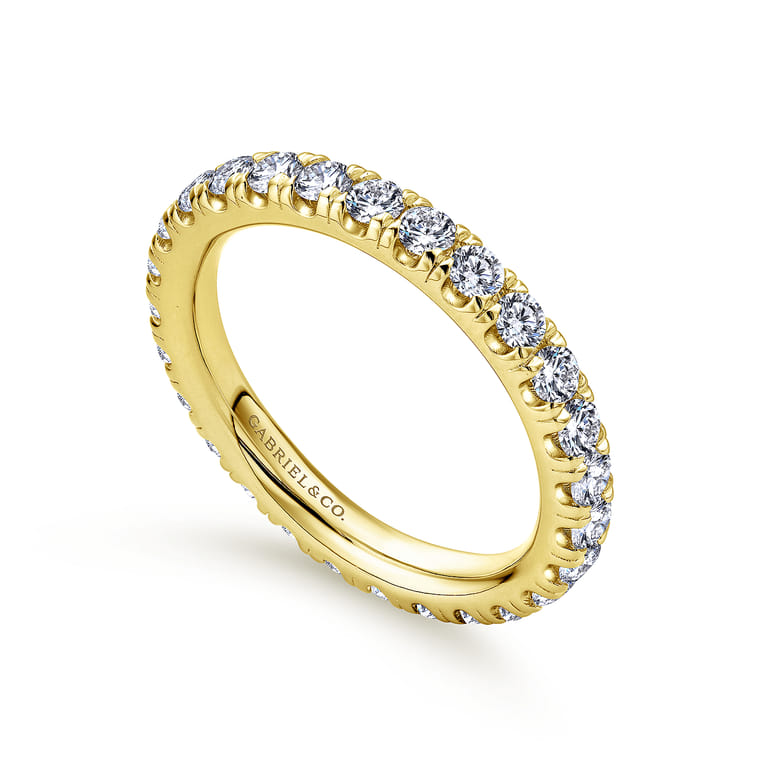 Eternity Band Wedding Ring in 14k Yellow Gold with Round Natural Diamond at Gabriel & Co. - Shot 3