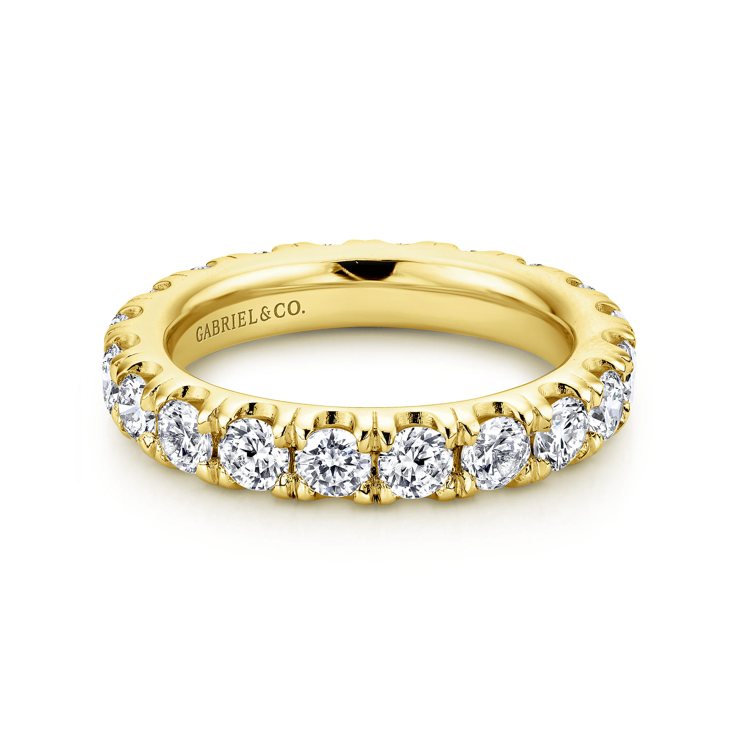 Eternity Band Wedding Ring in 14k Yellow Gold with Round Natural Diamond at Gabriel & Co. - Shot 1
