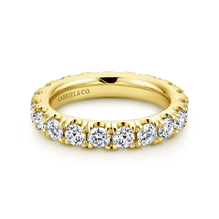Eternity Band Wedding Ring in 14k Yellow Gold with Round Natural Diamond at Gabriel & Co. - Shot 1