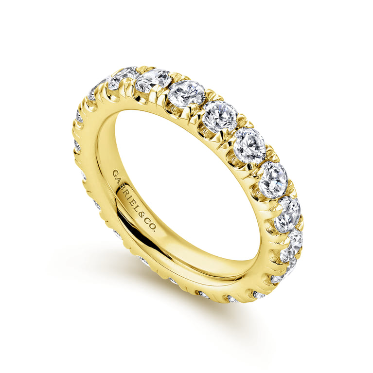 Eternity Band Wedding Ring in 14k Yellow Gold with Round Natural Diamond at Gabriel & Co. - Shot 3