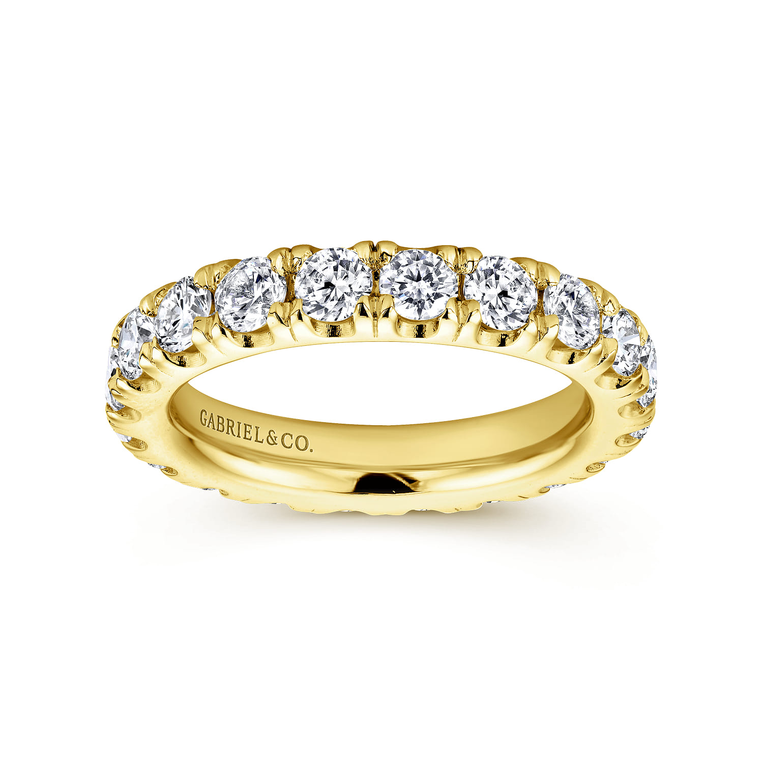 Eternity Band Wedding Ring in 14k Yellow Gold with Round Natural Diamond at Gabriel & Co. - Shot 4