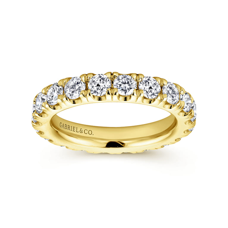 Eternity Band Wedding Ring in 14k Yellow Gold with Round Natural Diamond at Gabriel & Co. - Shot 4