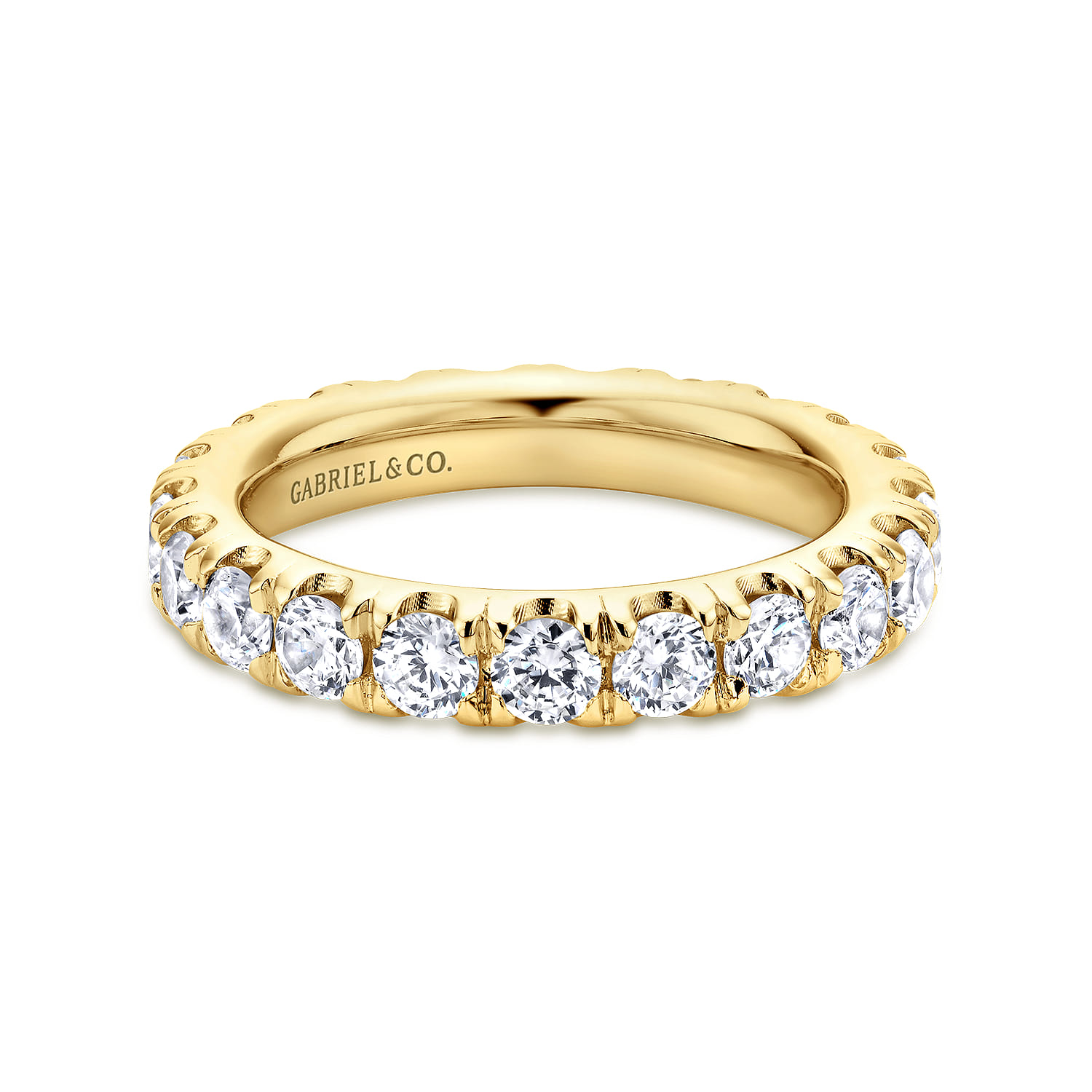 Eternity Band Wedding Ring in 14k Yellow Gold with Round Natural Diamond at Gabriel & Co. - Shot 1
