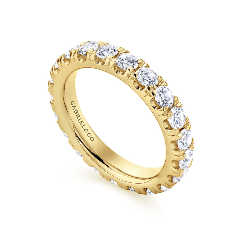Eternity Band Wedding Ring in 14k Yellow Gold with Round Natural Diamond at Gabriel & Co. - Shot 3