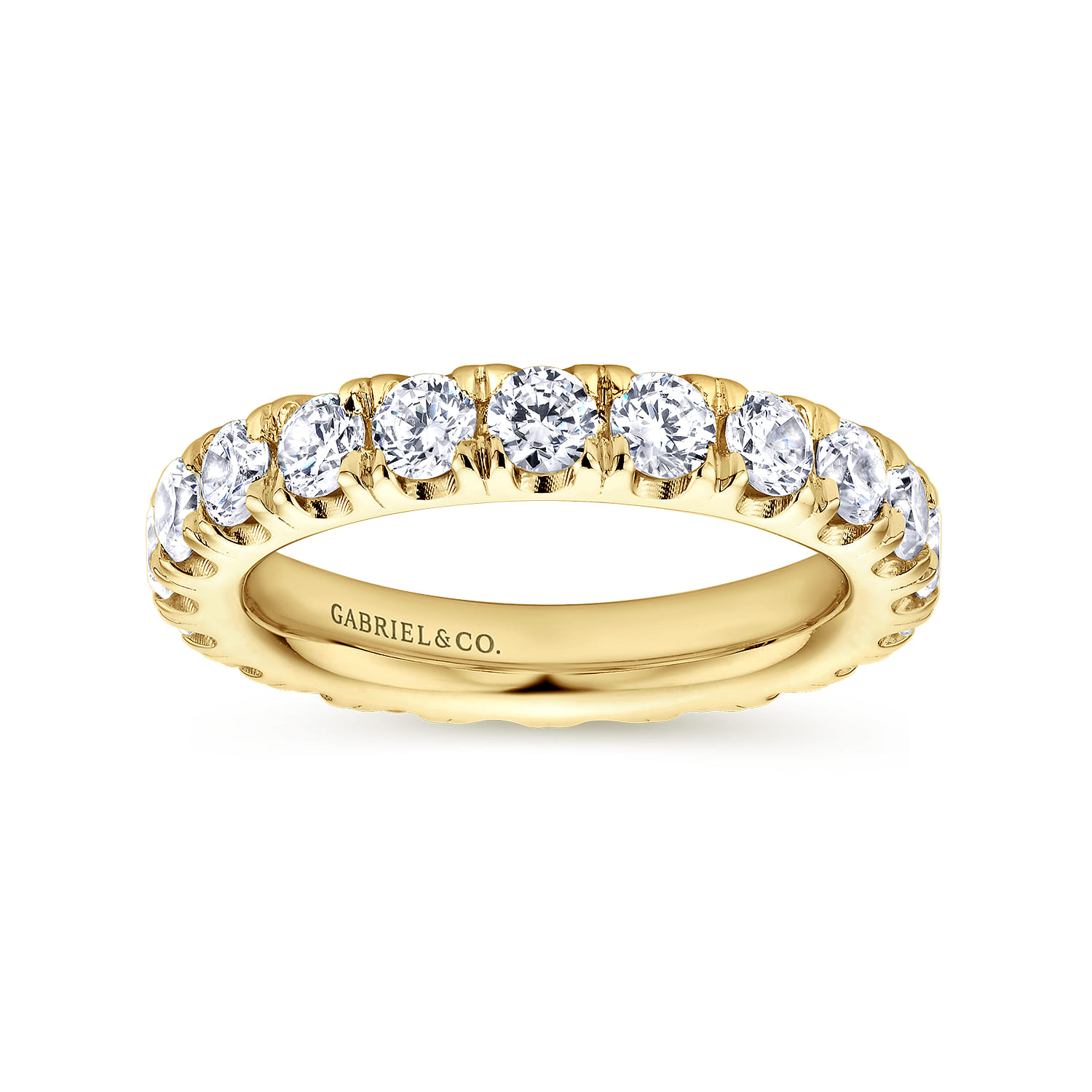 Eternity Band Wedding Ring in 14k Yellow Gold with Round Natural Diamond at Gabriel & Co. - Shot 4