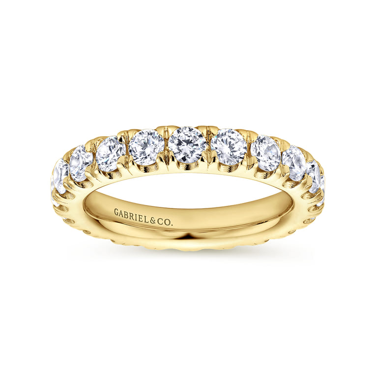 Eternity Band Wedding Ring in 14k Yellow Gold with Round Natural Diamond at Gabriel & Co. - Shot 4