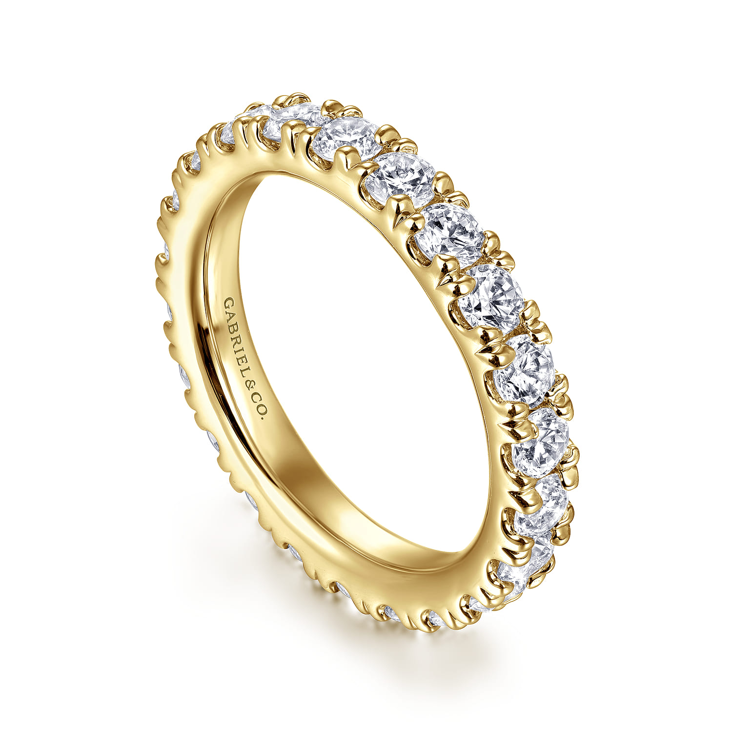 Eternity Band Wedding Ring in 14k Yellow Gold with Round Natural Diamond at Gabriel & Co. - Shot 3